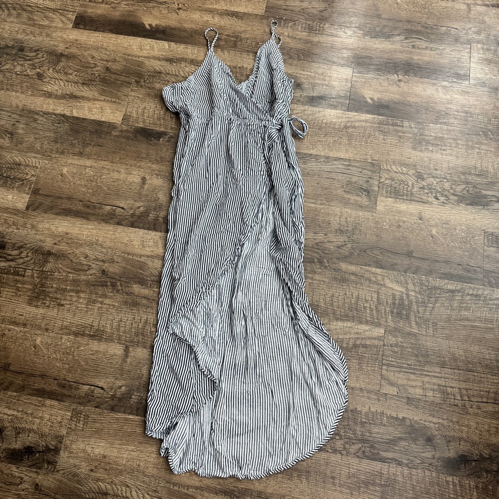 Striped Black and White Wrap Maxi Dress with Shorts